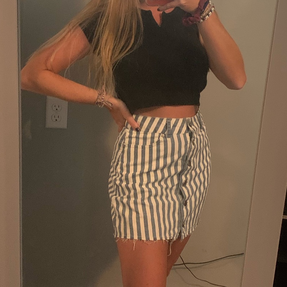 Striped Button Down Mini Skirt